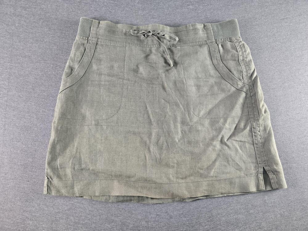 Athleta Skirt Womens 8 Green Linen Straight Drawstring Waist Pockets Summer